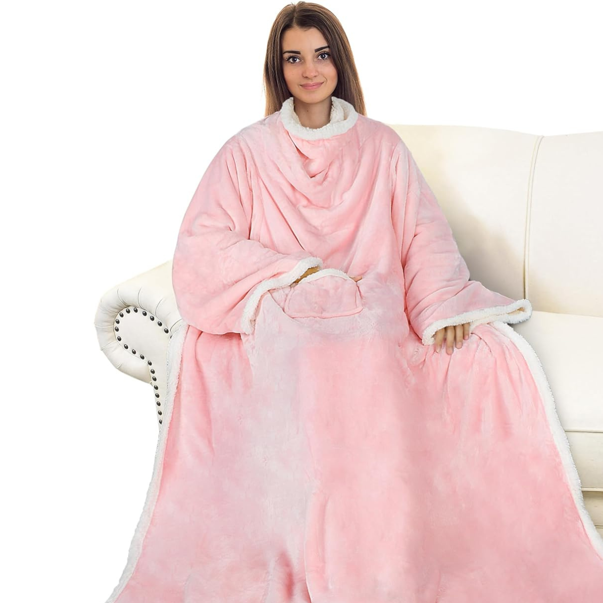 Manta Rosa con Mangas y Forro Polar